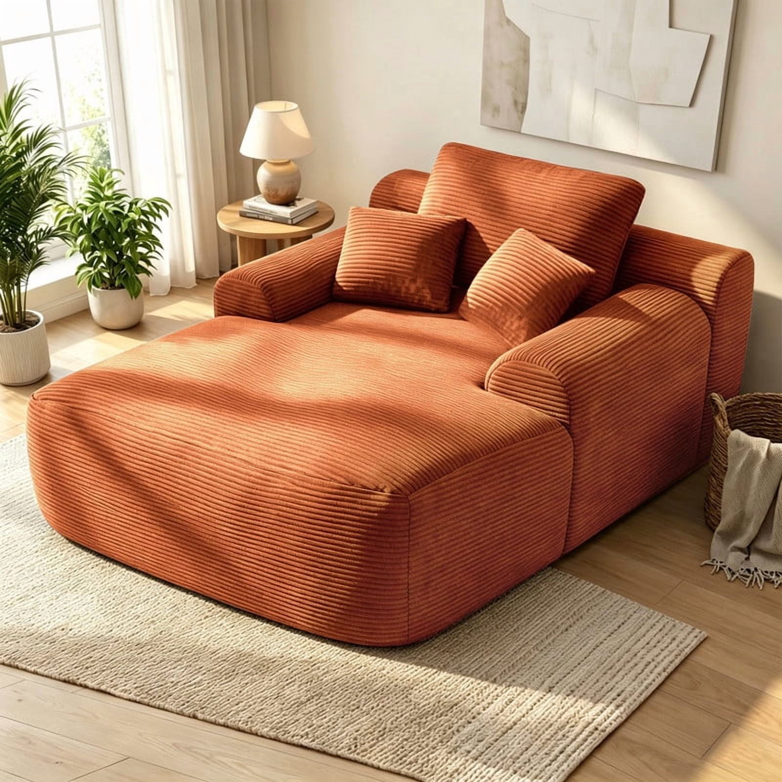 Oversized Boneless Chaise Lounge Chair Indoor, Cloud Plush Reading Chair Deep Seat Sofa Couch Bed with 3 Pillows for Living Room, No Assembly Required