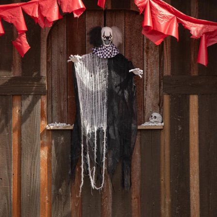 Morris Costumes 4 ft Hanging Animated Black & White Clown Decoration - Gray