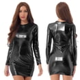 thumbnail image 2 of MSemis Womens Metallic Holographic Long Sleeve Slim Fit Dress Bodycon Party Dress Clubwear, 2 of 7