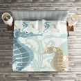 thumbnail image 2 of Ambesonne Tropical Quilted Coverlet 3 Pcs, Fishes in Soft Tones, Queen Size, Blue Cream, 2 of 2