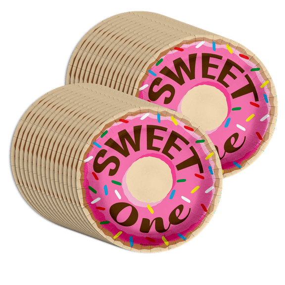 Girls 1st Birthday Party Supplies - Sweet One Donut Birthday Paper Plates - Large 9" Paper Plates in Bulk 32 Piece