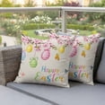 thumbnail image 4 of Happy Easter Pillow Covers 2 Pack Spring Pink Floral Bule Yellow Eggs Butterfly Linen Texture Pillowcase Waterproof Outdoor Throw Pillow Cover for Patio Garden Square Cushion 24”x24”, 4 of 9