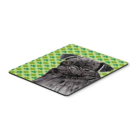 "Pug Black St. Patricks Day Shamrock Portrait Mouse Pad Hot Pad or Trivet"