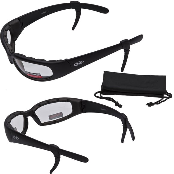 Chicago Lunettes de Moto Rembourrées en Mousse - Verrous d'Oreilles en Caoutchouc Gratuits et Pochette de Nettoyage/stockage en Microfibre - Monture Noire Mate