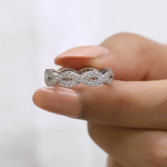 Jewelegant 1.30 MM Round Brilliant Cut Infinity Twisted Pave Set Moissanite Diamond Wedding Band - Stackable Matching Eternity Band