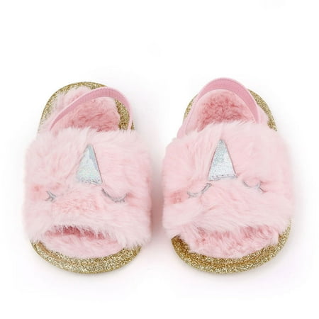 

hirigin Infant Baby Girls Soft Sole Faux Fur Flats Slippers with Elastic Back Strap