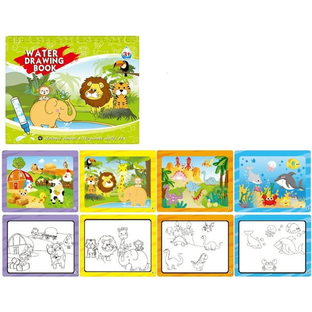 Juego de Agua Reutilizable, Páginas de Grafiti de Doble Cara, Diversidad Educativa Colorida, Bolígrafo de Agua Recargable Incluido, Juego Creativo para 3 a 6 Años, 4 Páginas En Blanco, Idea de Regalo