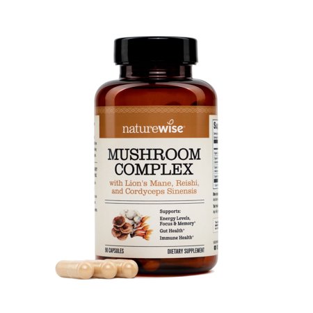 NatureWise Mushroom Complex - With Organic Lion's Mane + Reishi & Cordyceps Sinensis - Lions Mane Supplement With Organic Mushrooms - Vegan - Non-GMO - USA Manufactured - 90 Capsules[30-Day Supply]