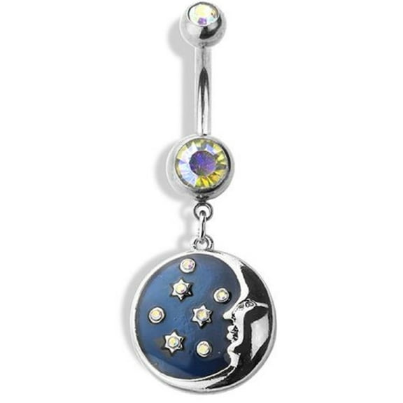 Belly Button Ring Navel gem CZ Star Night Moon Sky