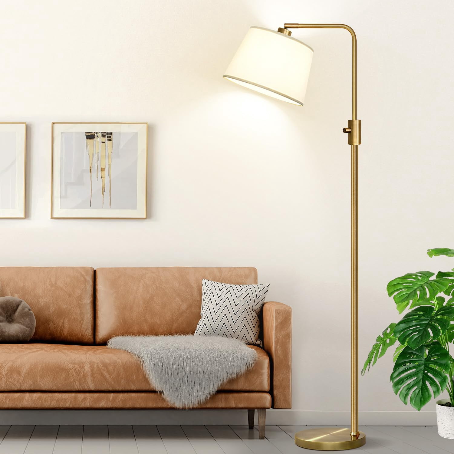 Dimmable Floor Lamp, 1000 Lumens LED Edison Bulb Included, Arc Floor Lamps for Living Room Modern Standing Lamp with Linen Shade, Tall Lamp for Bedroom Office Dining Room- Black