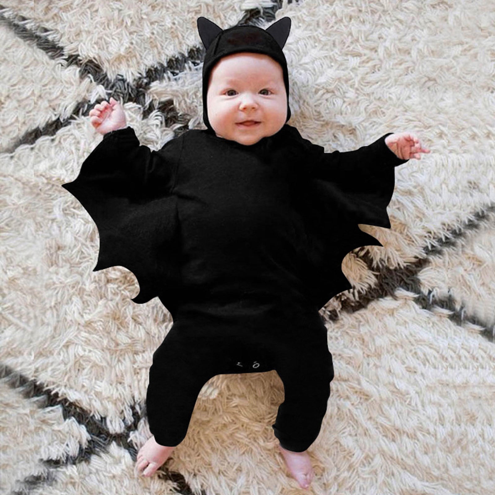 REDARER Halloween Baby Clothes - Baby Bat My 1st Halloween Outfit Baby Boy Girl Black Bat Long Sleeve Romper Jumpsuit with Hats Role Play, Halloween Decorations,Color:6-Black Size:3-6 Months