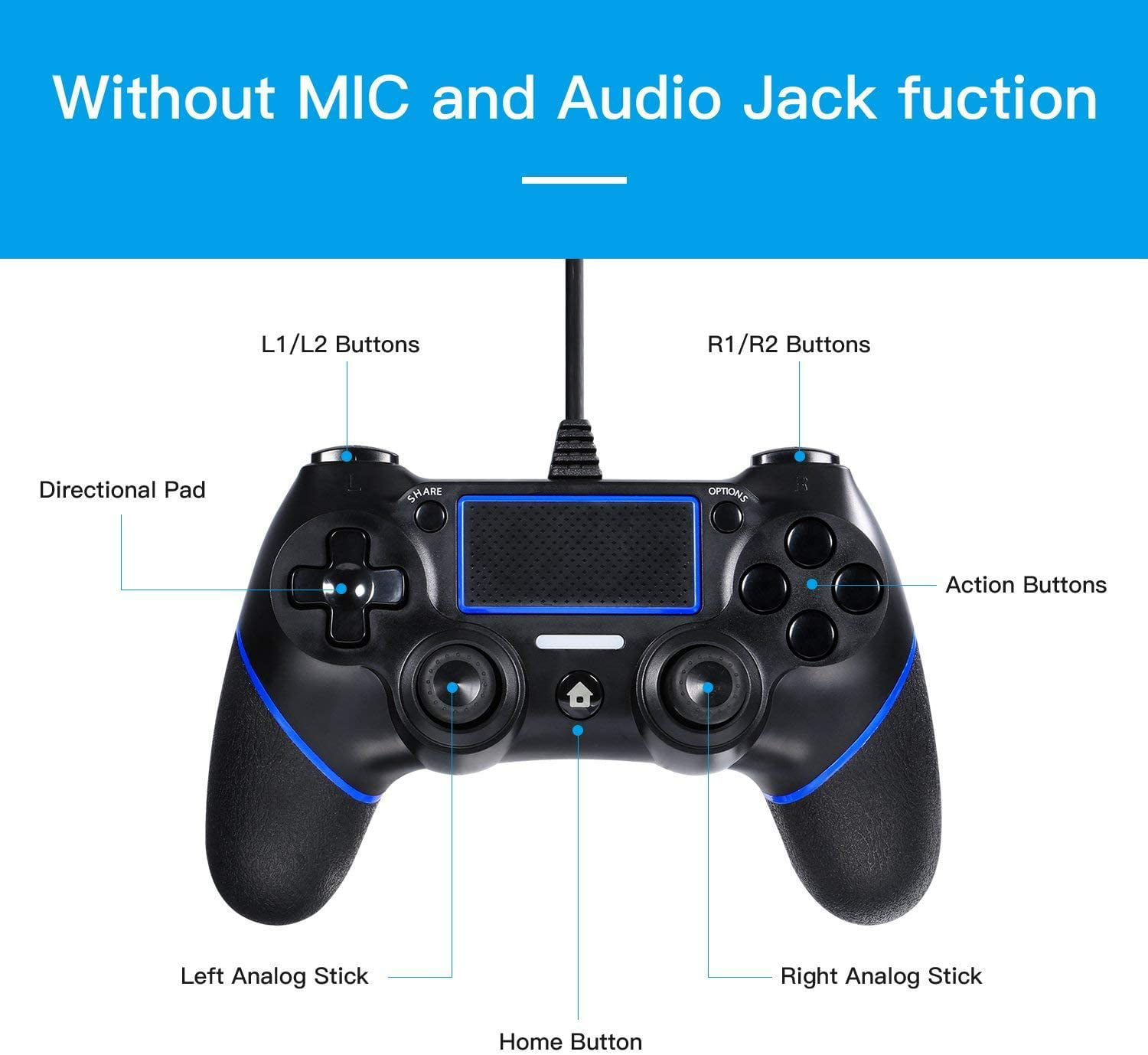 give Illustrer forretning Wired Controller for Playstation 4, Professional USB PS4 Wired Gamepad -  Walmart.com