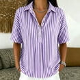 thumbnail image 3 of Stamzod Striped Tops for Women Trendy Fashion V-Neck Short Sleeve T-Shirts Plus Size Dressy Casual Blouses Purple C XXXL, 3 of 7