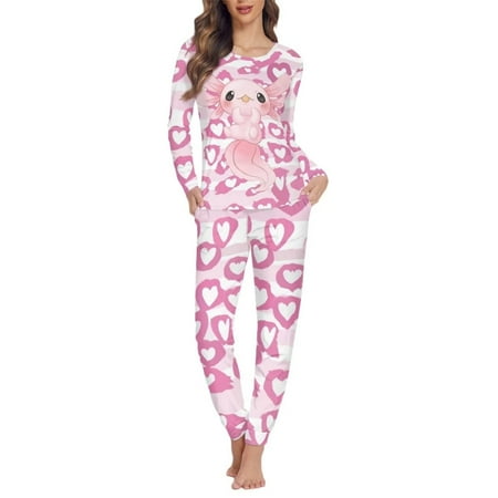 

Pzuqiu Axolotl Leopard Pjs for Women Soft Pajamas Top and Pants 2 Pack Nightwear Relaxed Holiday Life Clothing M Snug-Fit Loungewear Adults Ladies Soft Crew Neck Sleepwear