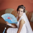 thumbnail image 5 of Unique Bargains 1 Pc Hot Stamped Floral with Tassel Folding Fan for Masquerade Sky Blue Silk Fabric, 5 of 5