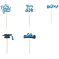 thumbnail image 1 of 30 adornos brillantes para cupcakes de graduación con diseño de diploma y birrete. Ideales para fiestas temáticas de graduación. Color azul., 1 of 9