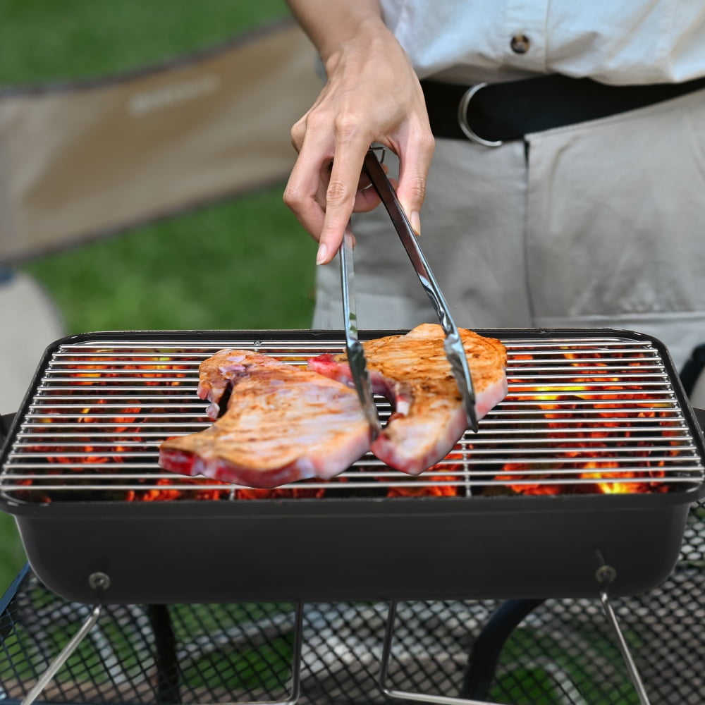 Portable Charcoal Grill Tabletop BBQ Smoker Small Camping Picnic Beach Backyard Enamel Body Chrome Plated Rack 21in Thermometer Air Vents Outdoor Barbecue Cooking Lightweight Easy Clean Use Best