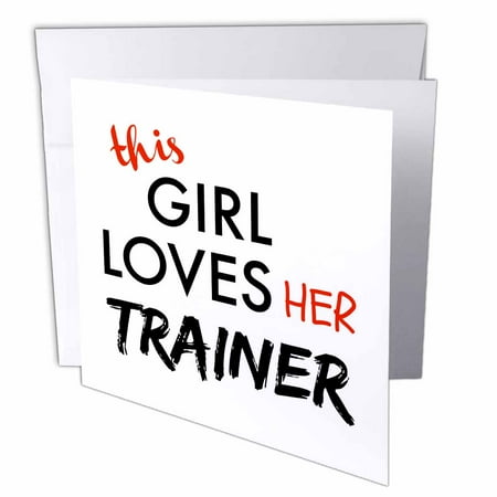 3dRose this girl loves her trainer black and red lettering, Greeting Cards, 6 x 6 inches, set of 6
