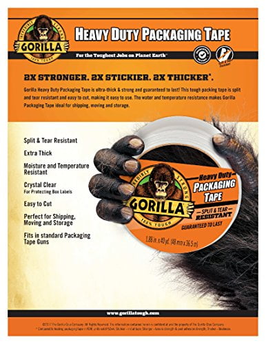 Gorilla Heavy Duty Large Core Packing Tape for Moving, Shipping and Storage, 1.88' x 40 yd, Clear, (Pack of 1)