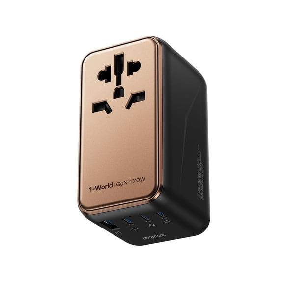 Adaptador de viaje MOMAX GaN de 170 W con 2 USB-C y 2 USB-A tipo C/A/G/I