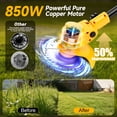 thumbnail image 2 of Amiluo 6-inch Electric Weed Wacker, 850W High-Power 8500 RPM Cordless String Trimmer with 4000mAh Battery, 3 Blades, Wheels & Adjustable Length, 3-in-1 Weed Eaters for Yard Garden, Yellow, 2 of 9