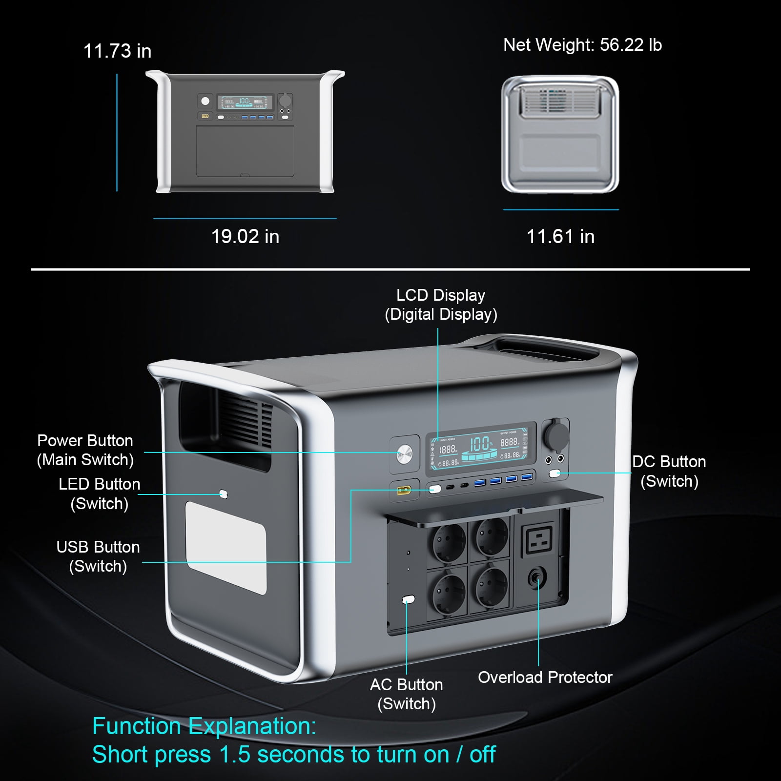 Ctolity 2400W Portable Power Station 2048Wh 640000mAh Outdoor Solar Generator for Camping
