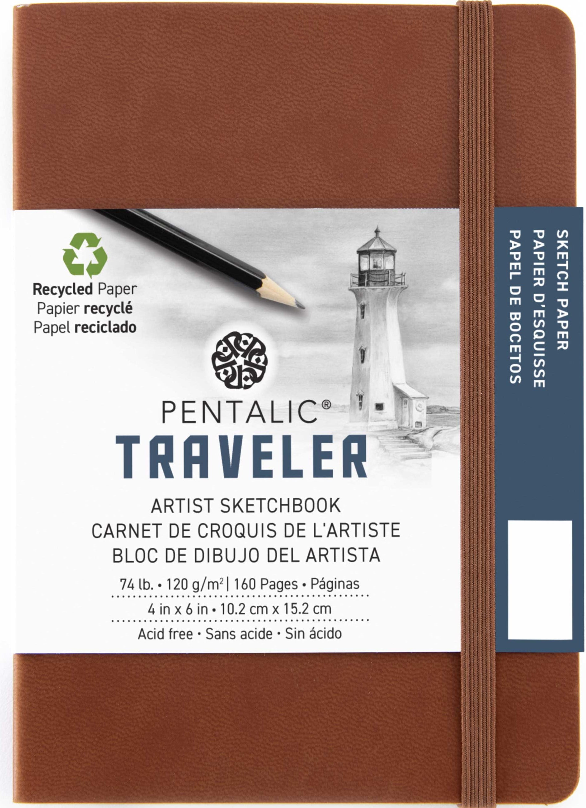 (4 pack) Pentalic Traveler 4" x 6" Drawing Artist Pocket Brown Cover, 160 Pages, 74 lb Paper