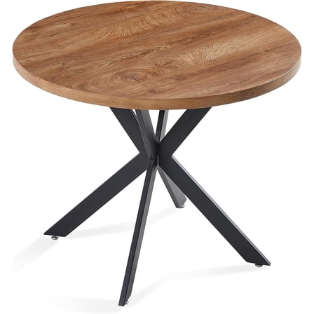NORDICANA 37.4 Inches Modern Round Dining Table, MDF Table-Top, Wood Grain Effect Finish, Metal Base, Circle Space-Saving Dinette Desk for 2-4
