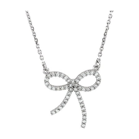 0.25 Bow - 14k White Gold Diamond 0.25 Dwt Diamond Bow Necklace