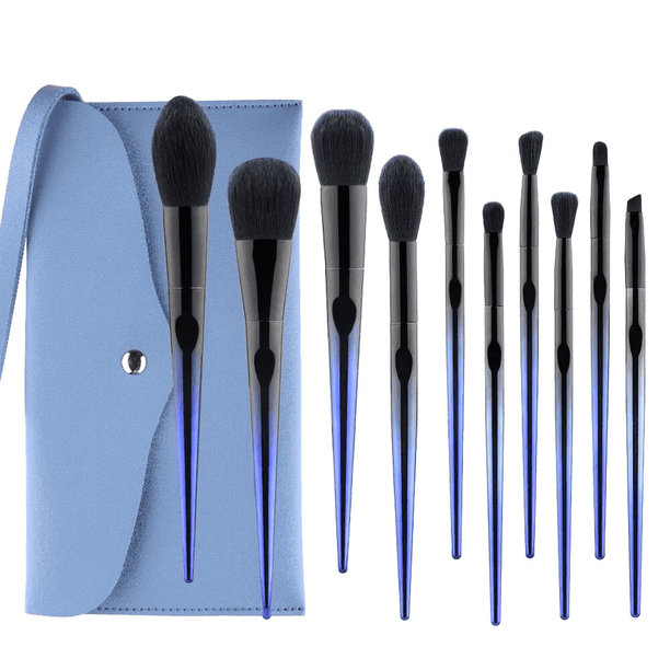 Set de brochas de maquillaje para cabello sintético azul marino, 10 unidades