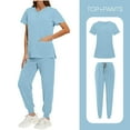 thumbnail image 2 of Scrub for Women Scrubs Top with Classic V-Neck & Jogger Pants Medical Nursing Uniform Light Blue Scrub Set Multi-Pockets, XXL, 2 of 9