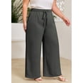 thumbnail image 4 of SHEWIN Womens Plus Size Pants Wide Leg Pants Palazzo Drawstring Elastic Waist Lounge Pants Spring Summer Lightweight with Pockets Gray 1X, 4 of 11