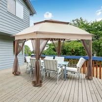 EAGLE PEAK 11x11 Pop Up Gazebo with Mesh Netting, Easy Up Screened Canopy for Patio and Backyard(Tan)