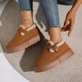 thumbnail image 4 of Winter Flat Shoes for Women Suede Fuzzy Warm Platform Low Top Booties Slippers Buckle Strap Casual Round Toe Slip on Walking Shoes Brown Size 8, 4 of 8