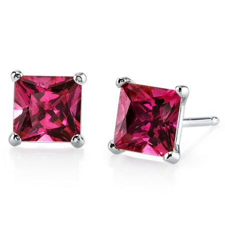 Peora 3.00 Ct T.G.W. Princess-Cut Created Ruby 14K White Gold Stud Earrings