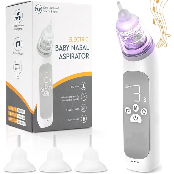 Kiddieware Electric Baby Nasal Aspirator - 3 Suction Levels, Music and Colorful Lights - 0-12yr