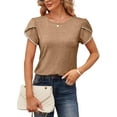 thumbnail image 3 of Bellella T-Shirt Femme Col Rond Été Manches Courtes Chandail Décontracté Tunique Ronde Blouse Femme Tee Kaki m, 3 of 5