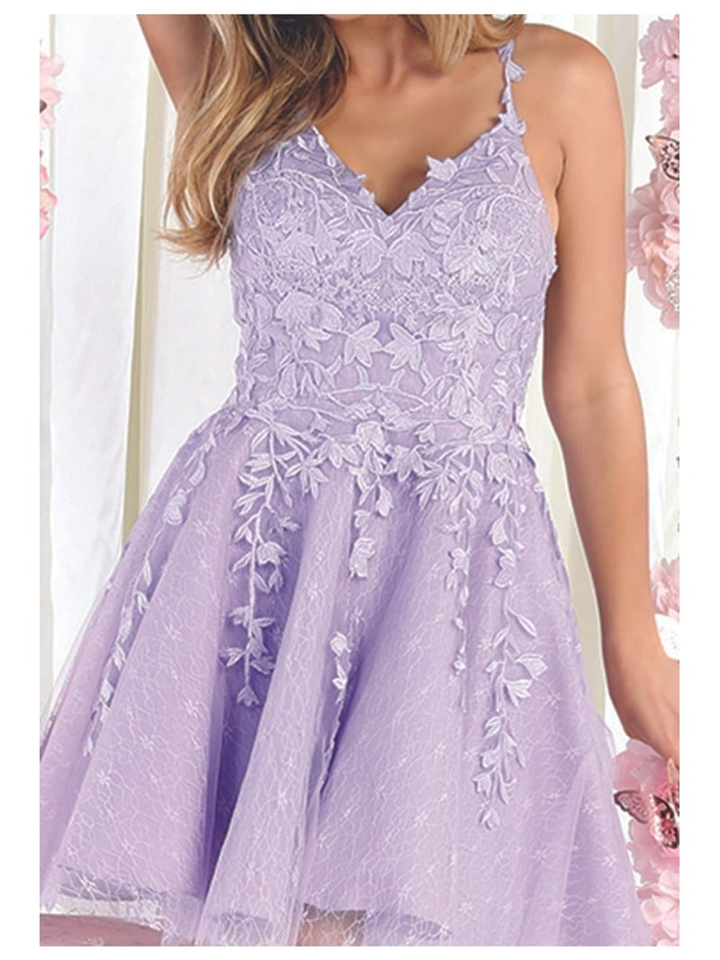 Juniors Womens Floral Embroidered Lace A-Line Bridesmaids Short Hoco Dress  For Women - Walmart.com