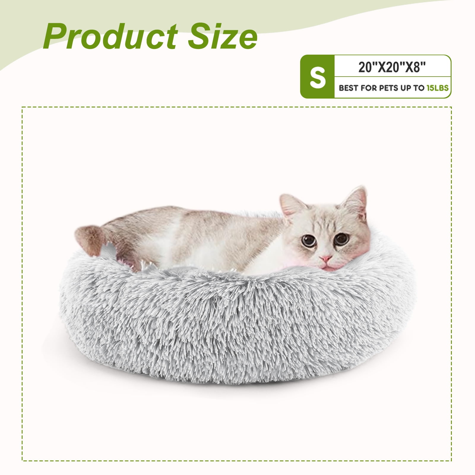 GIANNA Calming Donut Dog & Cat Bed, 20 Inches Round Fluffy Dog Beds for Medium Dogs, Anti-Anxiety Plush Dog Bed, Machine Washable Pet Bed, Gray