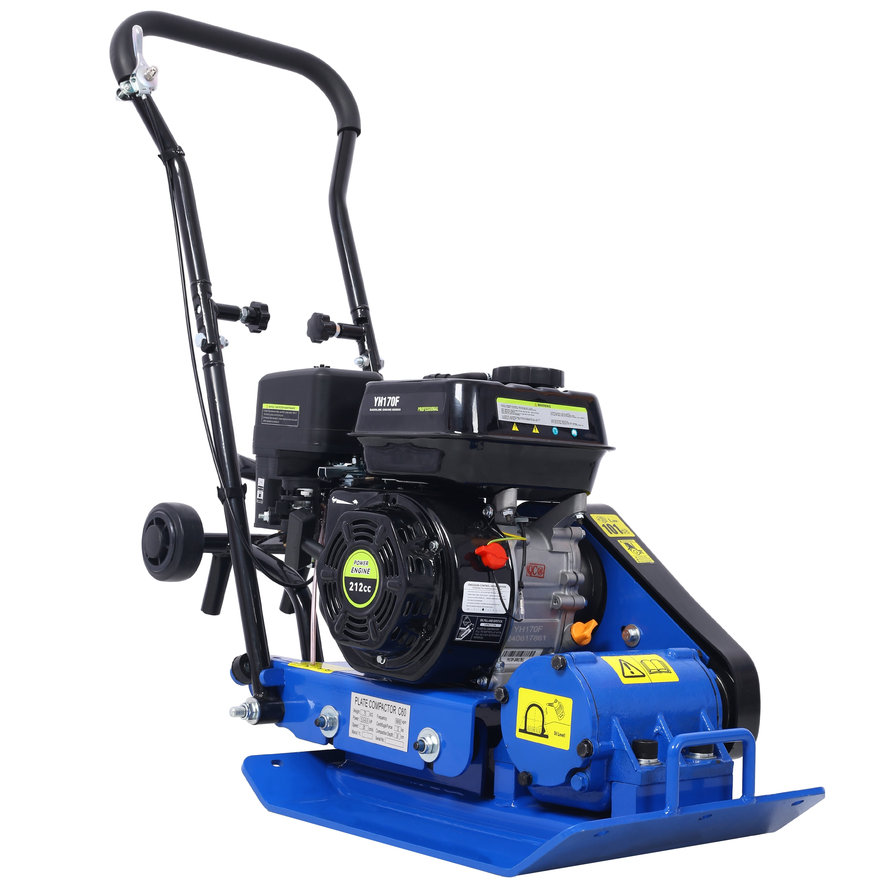 212cc 7.0HP 5600VPM Gas Vibration Compaction Force 20 x 14 inch Plate Compactor w/Built-in Wheel
