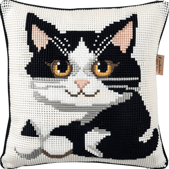 Cat Cross Stitch Kits Pre Stamped Pillowcase 11 Count Cross Stitch Kits for Beginners Adults 17.72" x 17.72" DIY Needlepoint Handmade Embroidery Kit Home Decoration for Bedroom Sofa