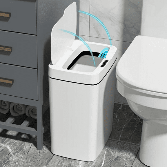 Touchless Motion Sensor Trash Can, Anti-Odor Lid, Multifunctional Plastic Wastebasket for Bathroom, Kitchen, Living Room