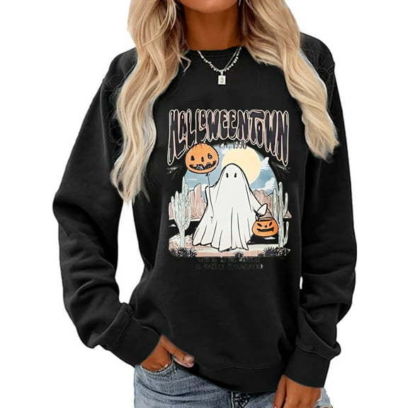 Halloween Sweatshirts for Women Hallowmas Pumpkin Ghost Sweatshirtd Funny Party Spooky Pullover Sweatshirt