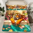 thumbnail image 3 of Feelyou Kawaii Cartoon Tiger Twin Sheet Sets, Vintage Garden Spring Flower Twin Fitted Sheet, Teens Kids Boys Girls Flat Sheet, Luxury Bedroom Decor, 3 Pieces, 3 of 8