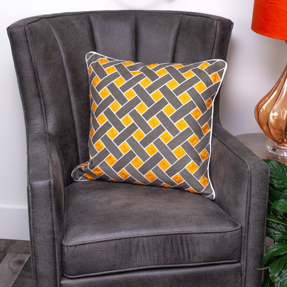 Nassau Collection Geometric Braided Print Cotton Throw Pillow - 20" - Grey and Orange