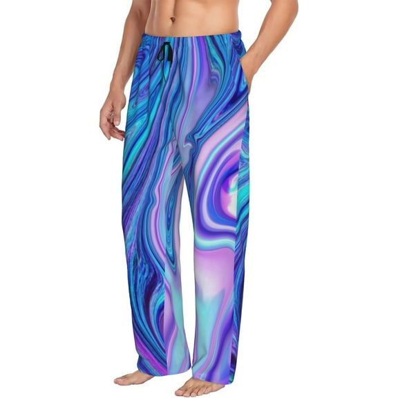 Picia Swirl Blue And Purple Mens Soft Woven Cotton Elastic Waistband Sleep Pajama Pant Lounge Sleep Pant With Pockets And Drawstring-Small