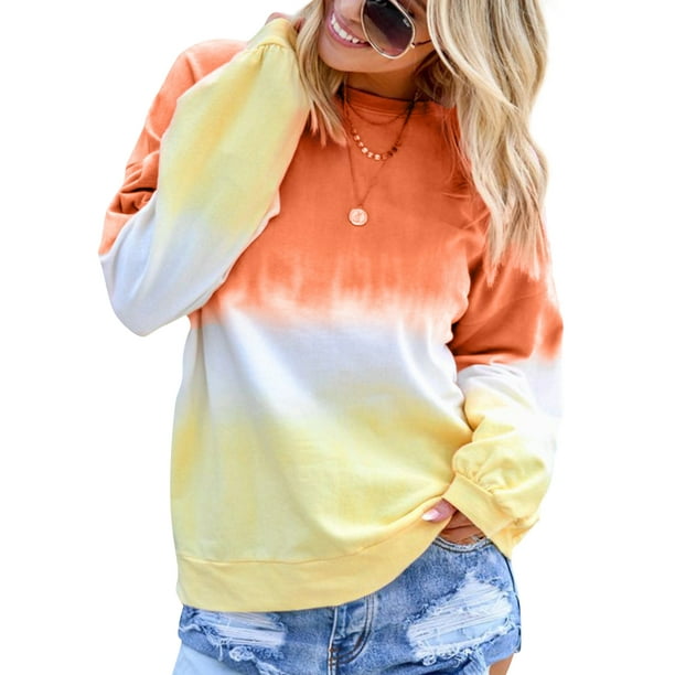 ZXZY Women Casual Long Sleeve Round Neck Colorblock Sweatshirts ...