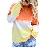 ZXZY Women Casual Long Sleeve Round Neck Colorblock Sweatshirts
