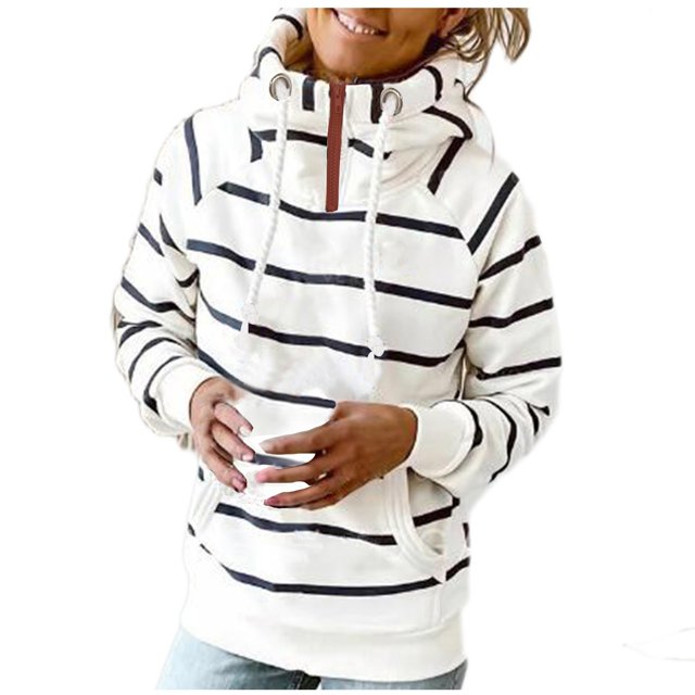 Wolfast Chandail en Molleton Surdimensionné pour Femmes Poche Crop Top Manches Longues Col Roulé à Capuche Blouse Décontractée, Blanc, TG