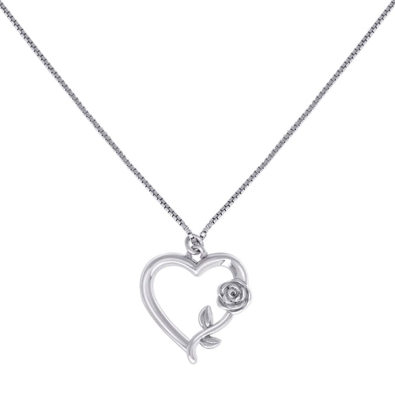 925 Sterling Silver Womens Rose Flower Love Heart Charm Necklace 16 Inch 20.3x19mm Wide Pendant Necklace for Women